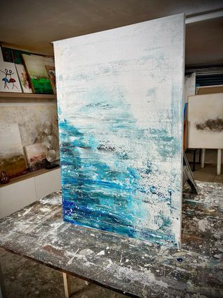 Cuadro moderno abstracto azul y blanco