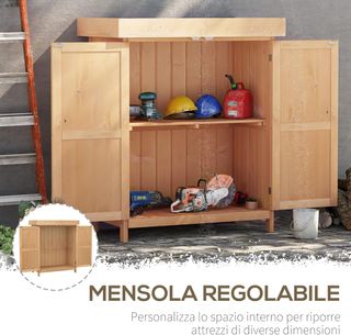 Casita de Madera para Jardín con 2 Puertas, Armario de Exterior para Herramientas de Jardín con Techo Abatible, 74X43X88 Cm