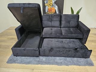 Sofá Cama Chaiselongue Negro 215cm