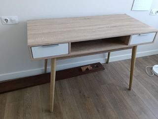 Mesa de estudio Sklum madera y blanco