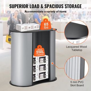 Mesa Podio Portátil para Feria, 90 × 49 × 94 cm, Mostrador de Exhibición, Stand de Feria con Pared, Mesa de Promoción Plegable, Mostrador Pop Up con Bolsa de Transporte