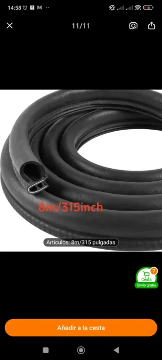 Goma de sellado para puertas de coche 8m