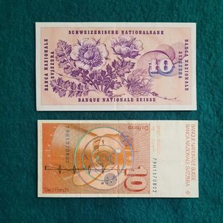 Lote 2 Billetes 10 Francos Suiza 1973