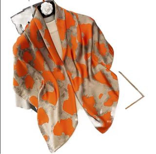 Pañuelo 100% Seda 88x88cm Naranja Beige