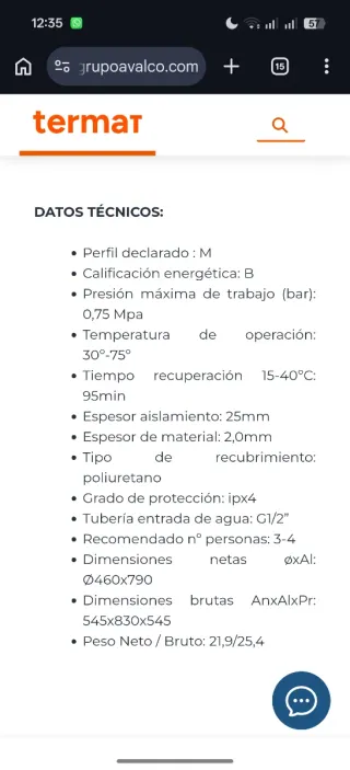 Termo Termat Eléctrico Vertical 80L