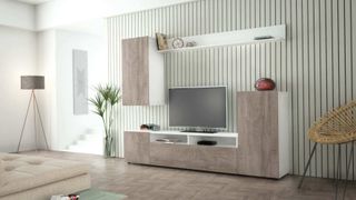 Parete attrezzata soggiorno bianco e rovere 207 cm