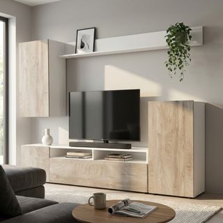 Parete attrezzata soggiorno bianco e rovere 207 cm