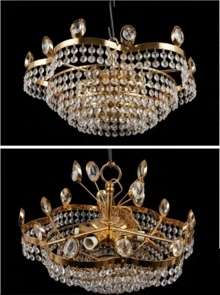 Elegante Lampadario Vintage in Ottone e Cristallo