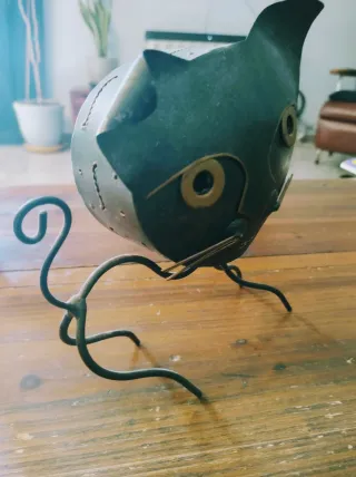 Figurilla gato madera + Portavelas de gato metal