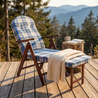 Poltrona Relax in Legno Reclinabile Cuscino Blu