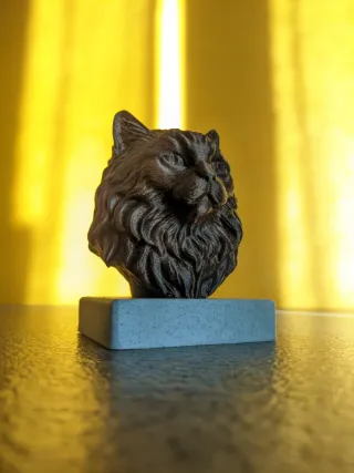 Busto Gatto Bronzo Base Effetto Pietra