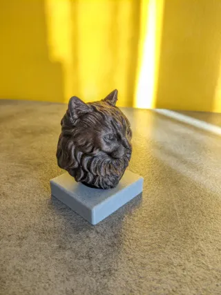 Busto Gatto Bronzo Base Effetto Pietra