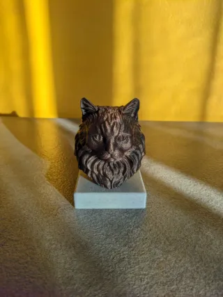 Busto Gatto Bronzo Base Effetto Pietra
