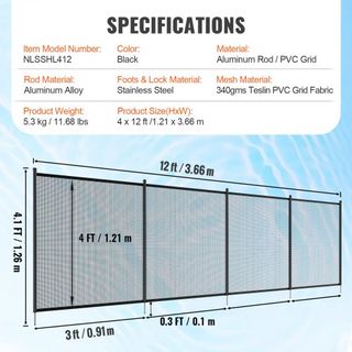Valla de piscina, 1.2 x 3.7 m Vallas para piscinas enterradas, Valla de seguridad infantil removible, Instalación fácil de bricolaje Valla de piscina, Malla de valla de piscina de PVC Teslin de 34...