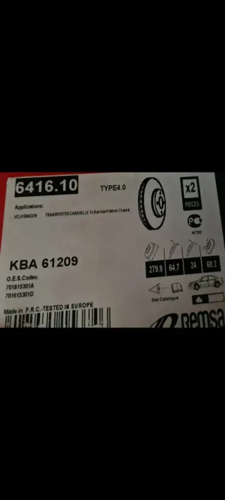 Discos de freno Remsa 6416.10 VW Transporter