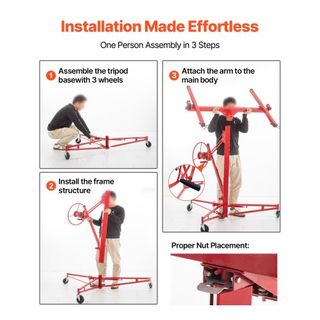 Panel Elevador de Yeso Rodante, Elevador de Yeso de 16 pies, Herramienta de Gato de Elevación de Panel con Capacidad de Peso de 150 lb, Material de Acero con Brazo Telescópico y 3 Ruedas Bloqueabl...