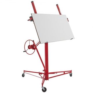 Panel Elevador de Yeso Rodante, Elevador de Yeso de 16 pies, Herramienta de Gato de Elevación de Panel con Capacidad de Peso de 150 lb, Material de Acero con Brazo Telescópico y 3 Ruedas Bloqueabl...