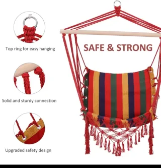 Columpio de tela con barra de madera