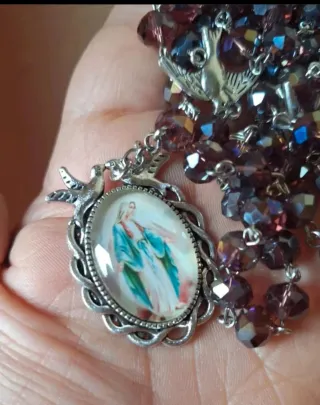 Rosario Virgen Milagrosa Morado y Plateado