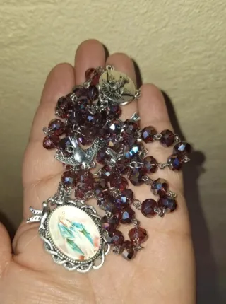 Rosario Virgen Milagrosa Morado y Plateado