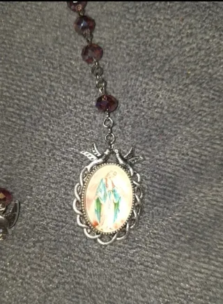 Rosario Virgen Milagrosa Morado y Plateado
