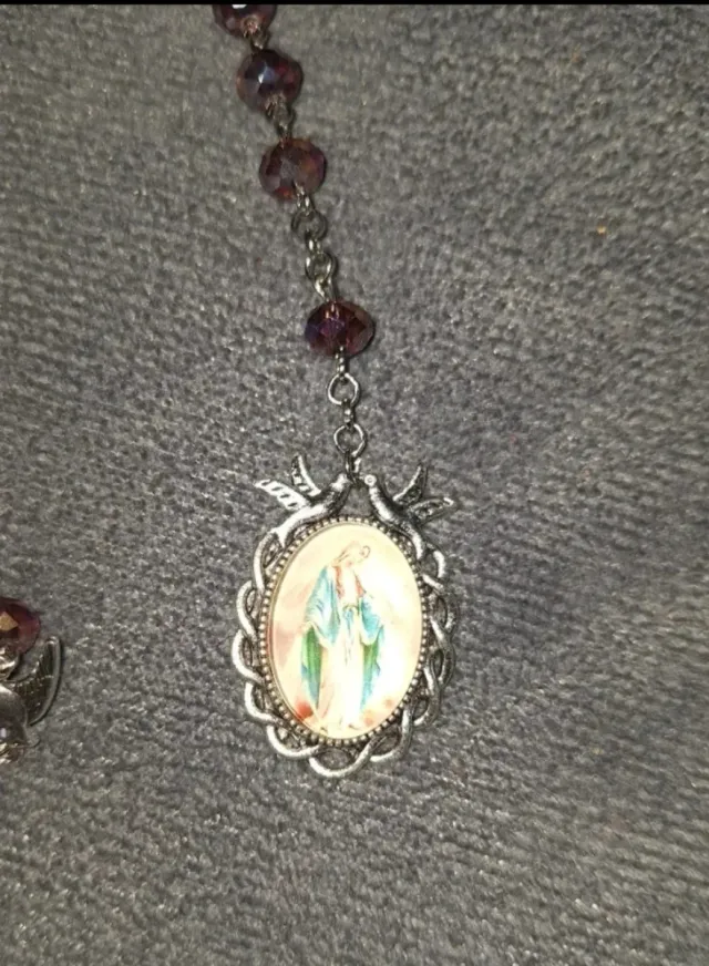 Rosario Virgen Milagrosa Morado y Plateado
