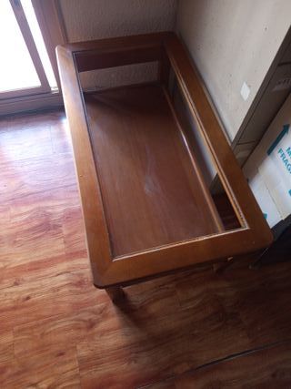 Mesa auxiliar madera y cristal