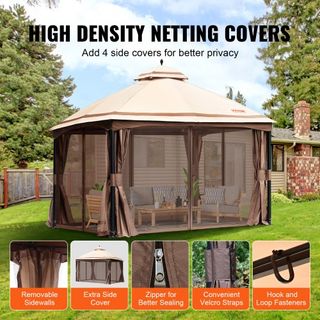 Gazebo de Patio para 10-12 Personas, Gazebo de Patio de 10 x 13 PIES, con Red Antimosquitos, Estructura de Metal y Poliéster 180G Recubierto de PU, Refugio de Dosel Exterior para Patio, Jardín, Cé...