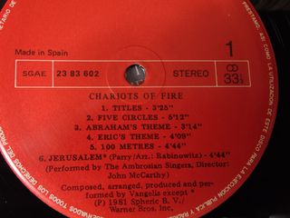 Vinilo Vangelis - Chariots of Fire