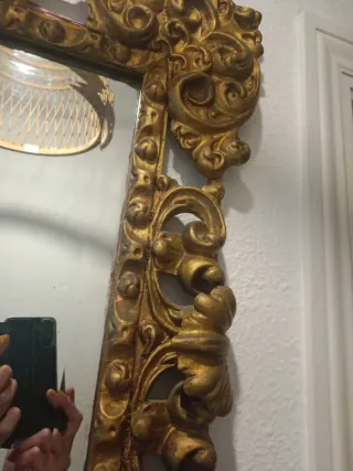 Antiguo Espejo Francés Dorado, con espejo biselado