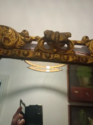Antiguo Espejo Francés Dorado, con espejo biselado