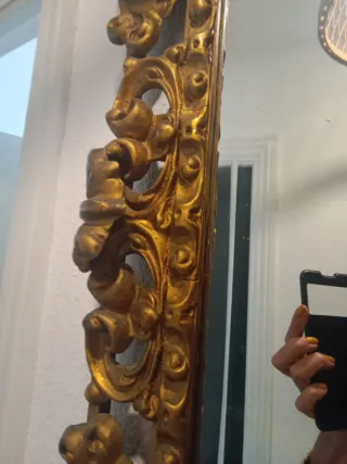 Antiguo Espejo Francés Dorado, con espejo biselado