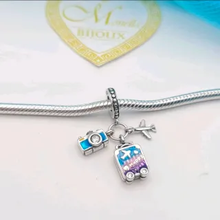 Charm argento 925 valigia fotocamera aereo viaggio