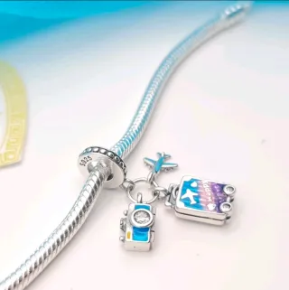 Charm argento 925 valigia fotocamera aereo viaggio