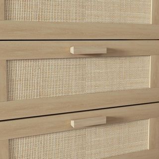 Cómoda de 6 Cajones en Estilo Bohemio para Salón, Cómoda de Dormitorio Boho en Madera y Ratan, 110X40X75 Cm, Color Madera