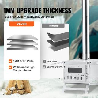 Estufa de Madera, 203.20 cm, Estufa de Camping de Acero Inoxidable, Estufa Portátil de Leña con Tubos de Chimenea y Guantes, Estufa Caliente para Tienda de 11471 cm³ para Cocinar y Calentar al Air...