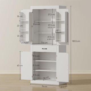 Alacena de Cocina Alta 183.5 Cm, Mueble de Cocina Con 6 Portaspecias en la Puerta, 4 Puertas de Estilo Granero y Cajón, Mueble de Despensa Rústico Con Estantes Regulables, para Comedor, Sala de Es...