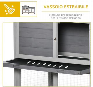 Jaula para Conejos de Exterior con 6 Ruedas, Múltiples Puertas, Conejera de Madera de Abeto con Rampa, Casita para Conejos y Espacio Abierto Cercado, Gris