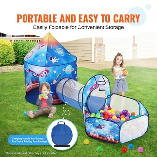 Tienda de Juego 3 en 1 para Niños con Túnel para Niños, Niñas, Bebés y Niños Pequeños, Casa de Juego Plegable para Interior/Exterior con Bolsa de Transporte y Correas de Sujeción Regalos de Cumple...