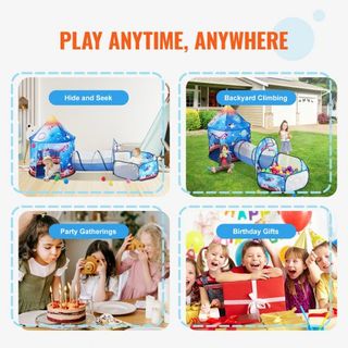 Tienda de Juego 3 en 1 para Niños con Túnel para Niños, Niñas, Bebés y Niños Pequeños, Casa de Juego Plegable para Interior/Exterior con Bolsa de Transporte y Correas de Sujeción Regalos de Cumple...
