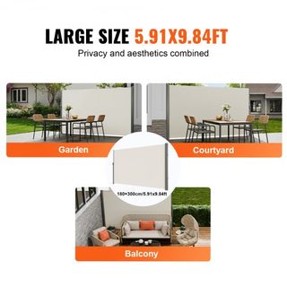 Toldo Lateral Retráctil, 71''x 118'' Pantalla de Privacidad Exterior de Aluminio, Pantalla de Patio Retráctil Impermeable de 280g de Poliéster, Pantalla Divisoria UV 30+ para Patio, Jardín, Balcón...