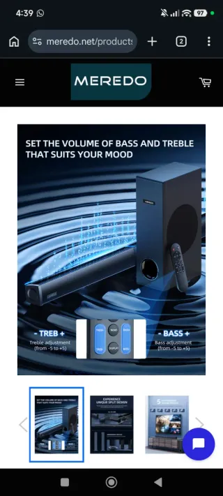 Barra de Sonido Meredo 2.1 180W + Subwoofer