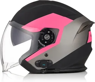 Casco Moto Jet Negro y Rosa Bluetooth Homologado