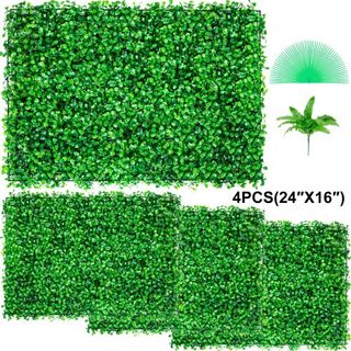 Panel de Boxwood Artificial UV 4pcs Paneles de Seto de Boxwood Pared de Césped Artificial 24X16" 4 cm Pared de Césped Verde Seto Falso para Decoración Cerca de Privacidad Interior Exterior Jardín ...