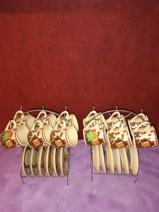 Juego 6 tazas café cerámica y metal