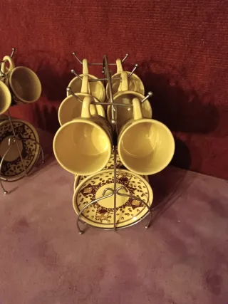 Juego 6 tazas café cerámica y metal