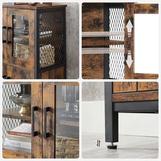 Mueble Multiuso, Armario, Credenza, Estante Regulable, Mueble Para Baño, Estructura de Acero, para Sala Cocina, Estilo Industrial, Marrón Vintage y Negro LSC260B01