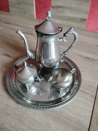 Juego Cafetera Tetera Baño Plata