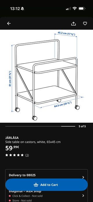 Carro auxiliar IKEA JÄRLÅSA blanco