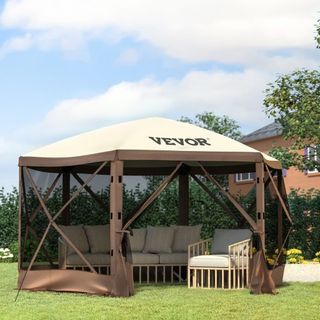 Tienda de Pantalla Gazebo, 12 x 12 pies, Carpa de Refugio de Camping Plegable de 6 Lados con Ventanas de Malla, Bolsa de Transporte Portátil, Estacas para el Suelo, Grandes Carpas de Sombra para C...